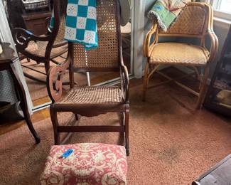 Antique rocking chair and bamboo chair 