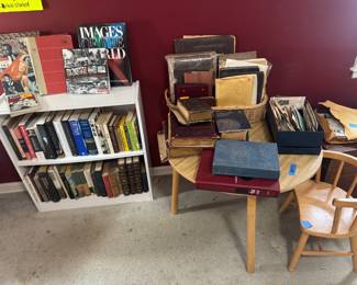 Antique books and pictures some from 1880/ tin pics and albums several amazing books 