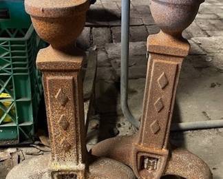 pair vintage cast iron andirons