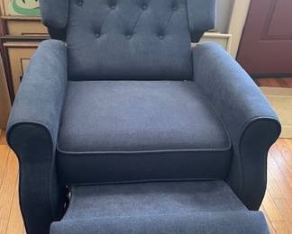 blue fabric recliner open