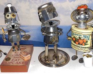 Whismical found object metal robots $30 each