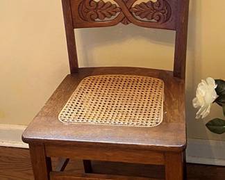 Oak pressed back with caned seat