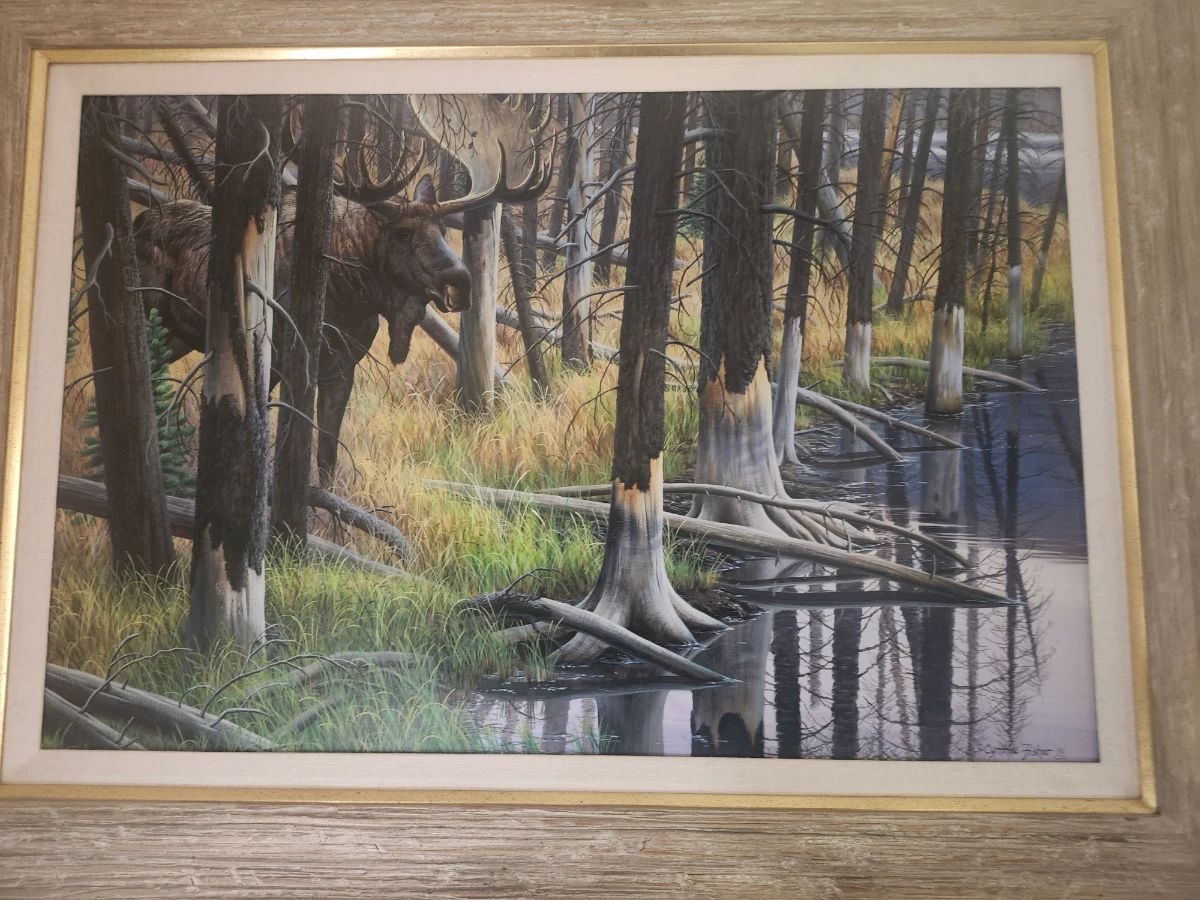 Original Art by  	Fisher, Cynthie	  TITLE	"Northern Monarch"-Moose	  MEDIA	Acrylic/Mason	30X20