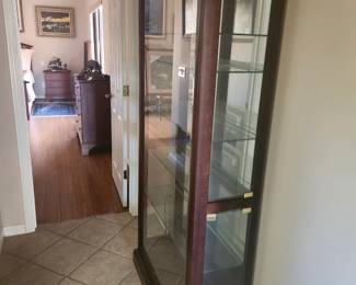 Glass and wood lighted curio-cabinet  with 5-shelves 35 x 12 x 78