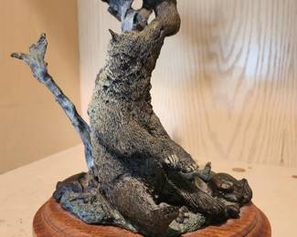 Original Art by Lansing, Karl	"Bearly Hangin On"  9"X9"X12"	Bronze/Walnut