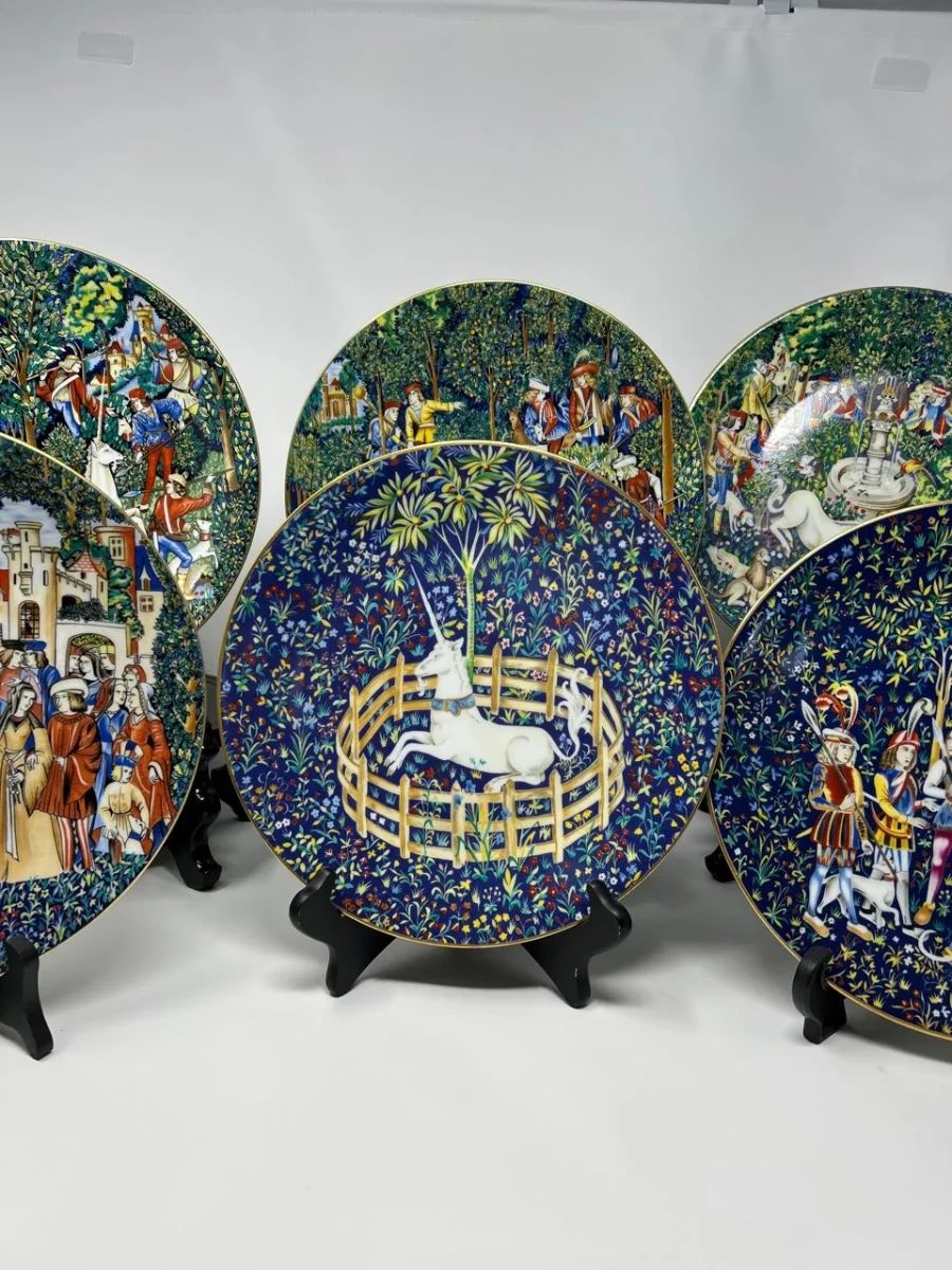  01 Vintage Complete Set Of Six Haviland Limoges La Chasse A La Livorno With Boxes