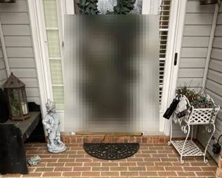 Front Porch Decor  Dutch Boy Concrete Lawn Decor  Black Bench  Planter Cart