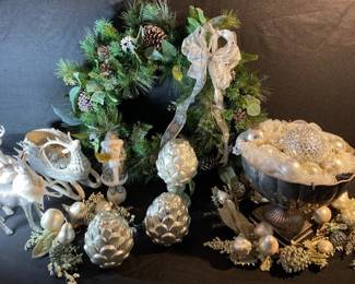 Christmas Lot Mercury Glass Style Reindeer Silver Glitter And More