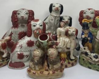 Vintage Staffordshire Ceramic Spill Vase, Ceramic Dogs, And More