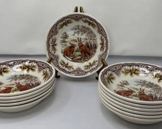 Set Of 12 Victorian English Pottery Bowls W Rabbits