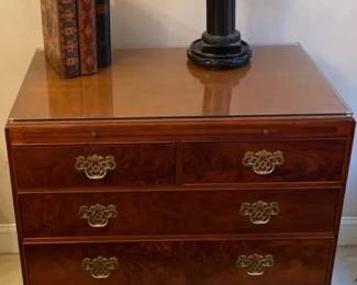 Wooden Dresser With Glass Top And Decor