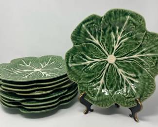 Bordallo Pinheiro, Portugal, Cabbage Pattern, Set Of 9 Lunch Plates