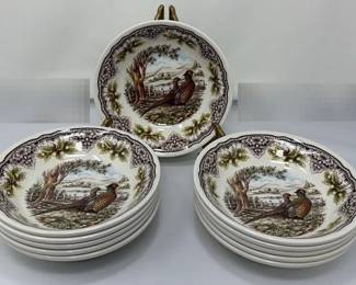 Set Of 11 Victorian English Pottery Pheasant Bowls