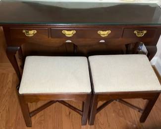 Wooden Mahogany Three Drawer Console