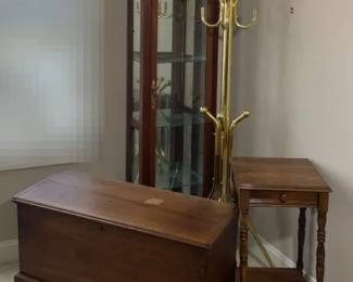 Handcrafted Wooden Dovetail Chest, WoodGlass Display Case, Wooden Side Table, Metal Coat Rack