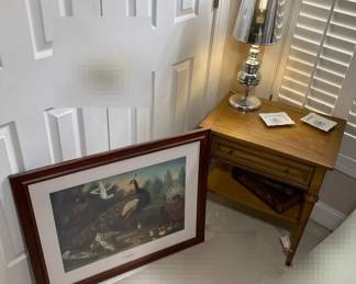 Vintage Table And Peacock Painting