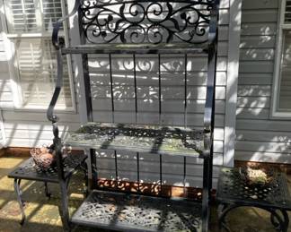 Cast Aluminum Garden Bakers Rack With Matching Side Table  Decor