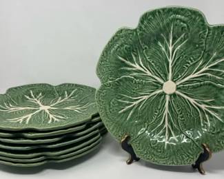  05 Bordallo Pinheiro, Portugal, Cabbage Pattern, Set Of 8 Dinner Plates