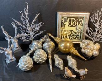 Christmas Lot Silver Color Mercury Glass Style Glitter Ornaments And More