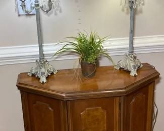 Foyer Cherry Wood Cabinet And Vintage Lamps