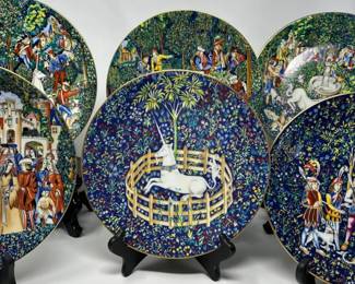  01 Vintage Complete Set Of Six Haviland Limoges La Chasse A La Livorno With Boxes