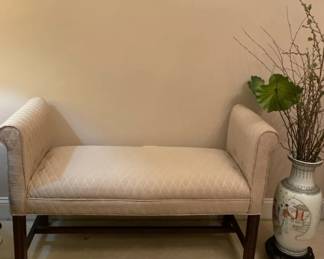 Upholstered Bench And Vintage Chinese Vase With plant
