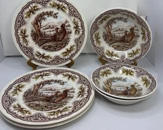 Victorian English Pottery Pheasant Serving Bowls And Platters