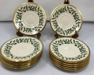 Set Of 12 Lenox Holiday Dimensions Gold Trim Saucers