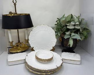 Royal Worcester Fern Leaf Bone China W Good Trim Plates, Saucers, Trinket Boxes, And More