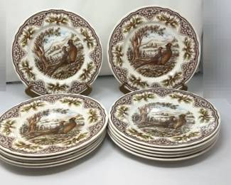 Set Of 12 Victorian English Pottery Pheasant Dinner Plates