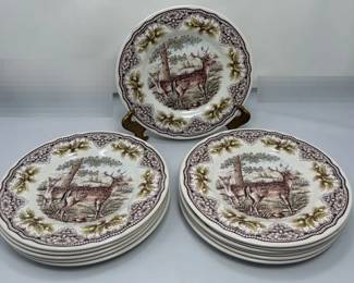 Set Of 12 Victorian English Pottery Deer Plates