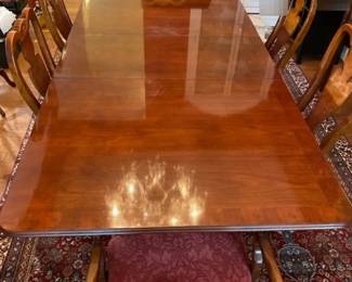 Large Wooden Dining Room Table With 6 Chairs 4 Standard 2 Captains Chairs  With Rug