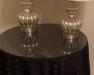 Table With Glass Top And 2 Lamps