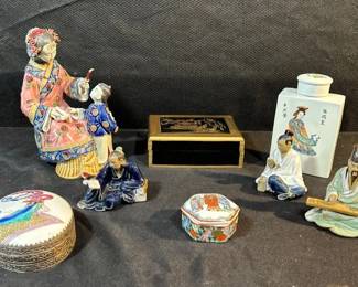Vintage Asian Porcelain Figurine, Ceramic Dishes With Lids And More