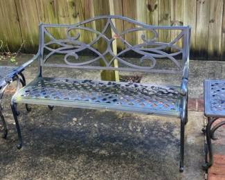 Cast Aluminum Bench And 2 Side Tables