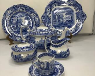 Spode Italian Blue And White Teapot, Sugar, Creamer, And More