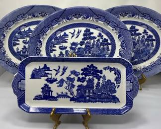 Churchill Blue Willow Plates And Willow Blue Rectangular Sandwich Tray