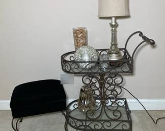 Wrought Iron Bar Cart W Decor