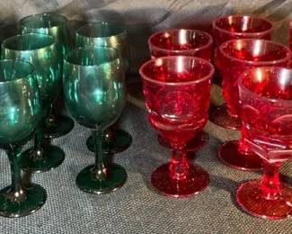 8 Libby Green Wine Glasses  8 Fostoria Argus Ruby Red Water Goblets