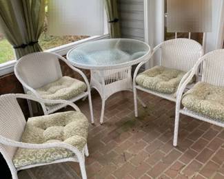 White Wicker Patio Chairs  Glasstop Table