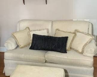 Short Couch And Bench With Vintage Wooden Shelf