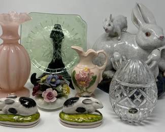 Vintage Chinese Shiwan Ware Ceramic Rabbit Family Hull Fenton Bohemia More
