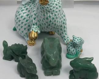 Vintage Herend Green Porcelain Rabbits And Jade Figurines We
