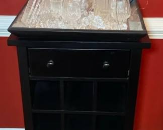 Black Wood Wine Table W Decanters
