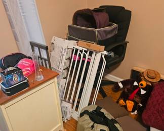 upstairs down hall on right, pet supplies