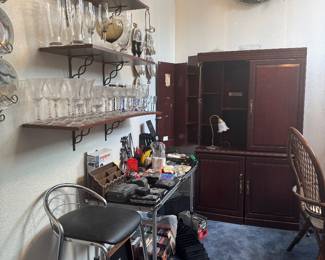 Hide-away desk/vintage glass