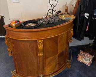 Bar with wine and liquor storage with 3 game table options or wood top