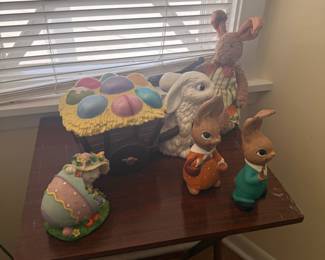 Easter Bunny Figurines and Egg Cart Set