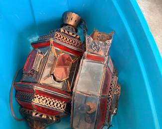 Vintage Moroccan Metal and Stained Glass Lanterns