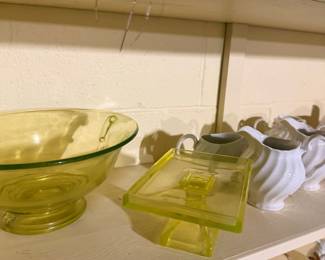 Yellow Vaseline Glass Clark's Teaberry Gum Display Stand